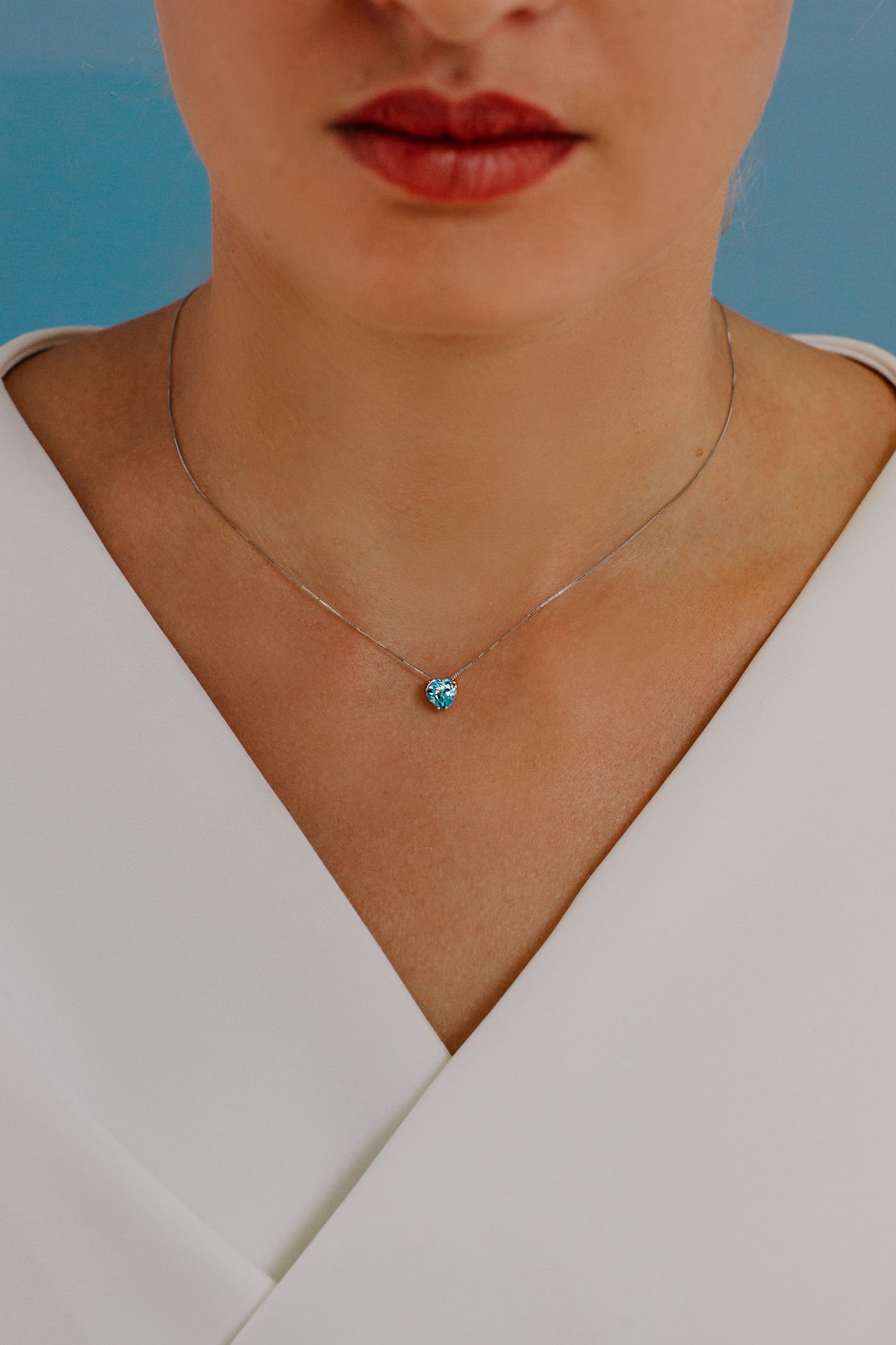 Comete Necklace in rose gold and blue topaz heart GLB1546