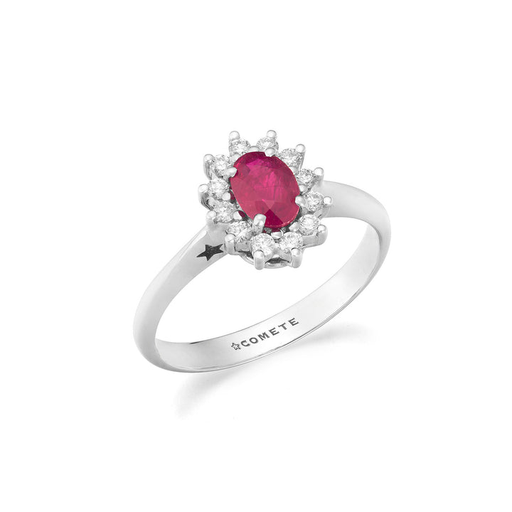 Comete Bague en or blanc avec diamants et rubis ovale ANB2748
