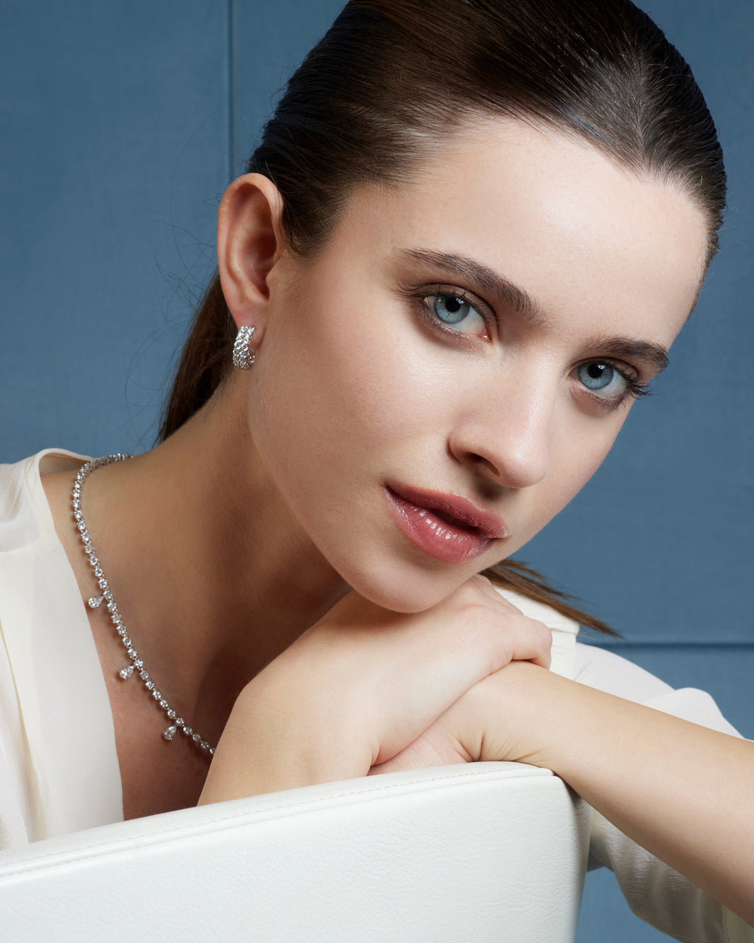 Comete Choker and Earrings in 925‰ Silver and white teardrop Zircons KIT267199