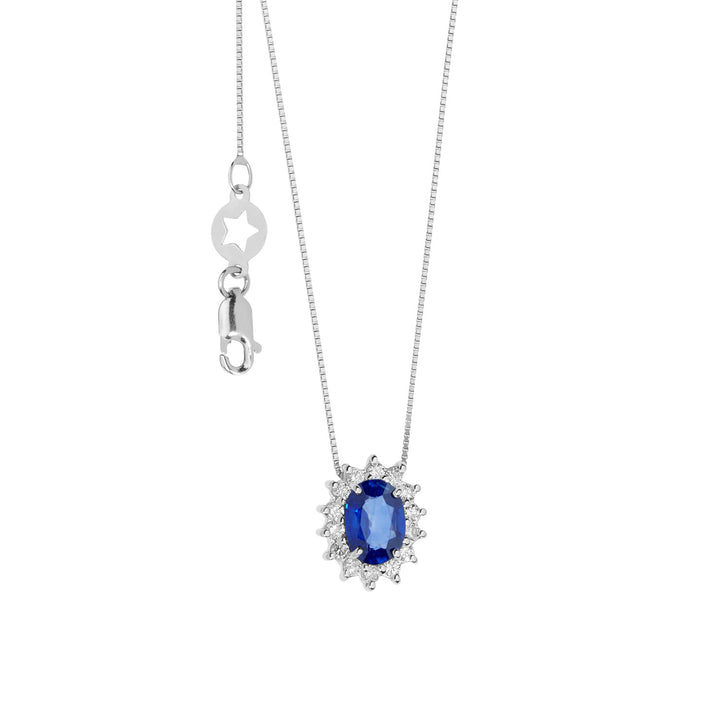 Comete-Halskette aus Gold, Diamanten und ovalem blauem Saphir GLB1564