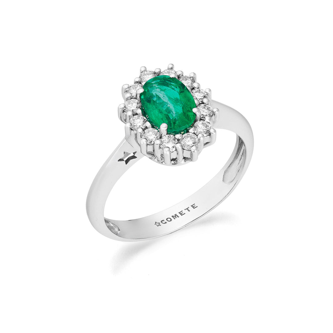 Comete Bague en or blanc avec diamants et émeraude ovale ANB2750S3