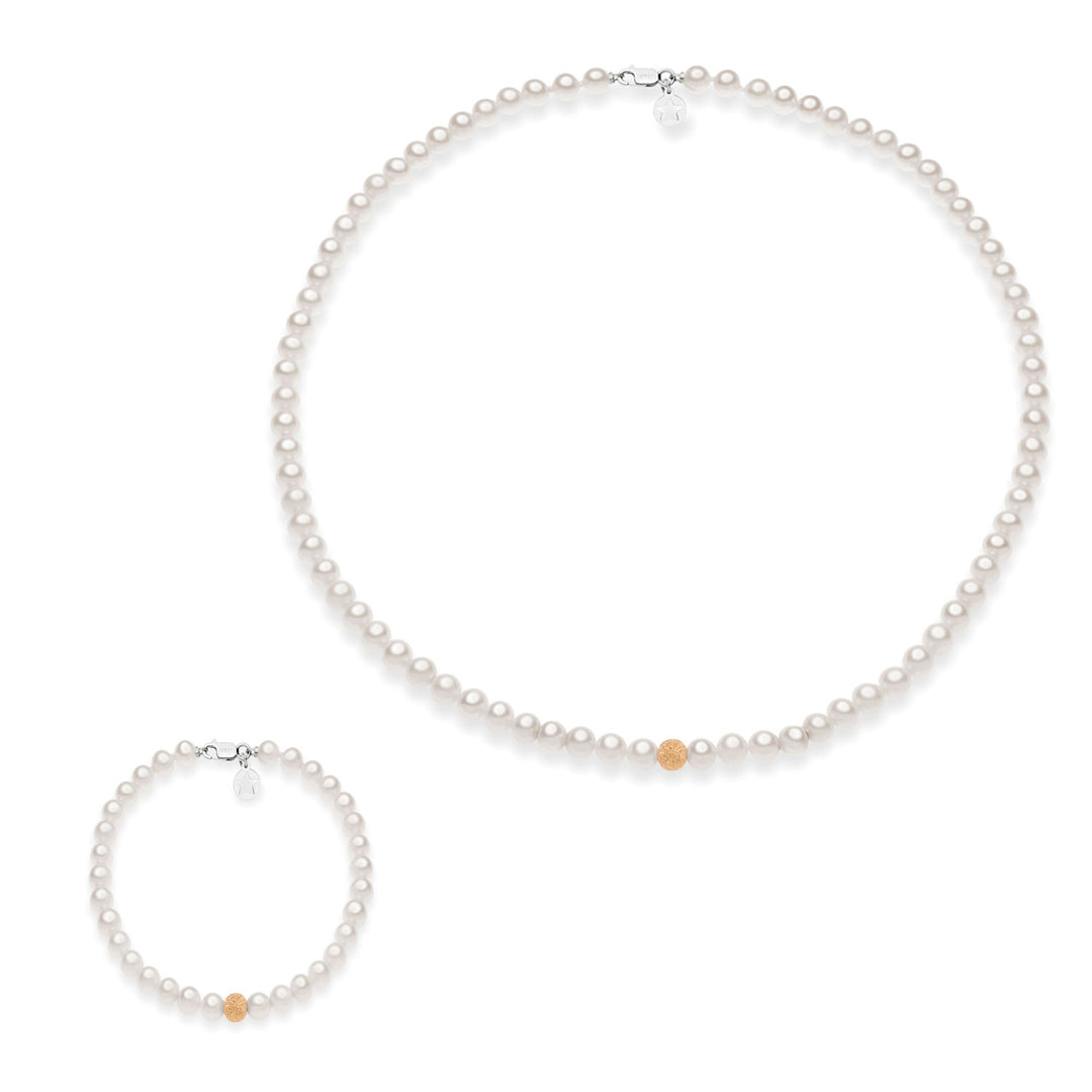 Comete Collana e Bracciale Filo Perle Acquadolce e Sfera in Oro Rosè KIT294294