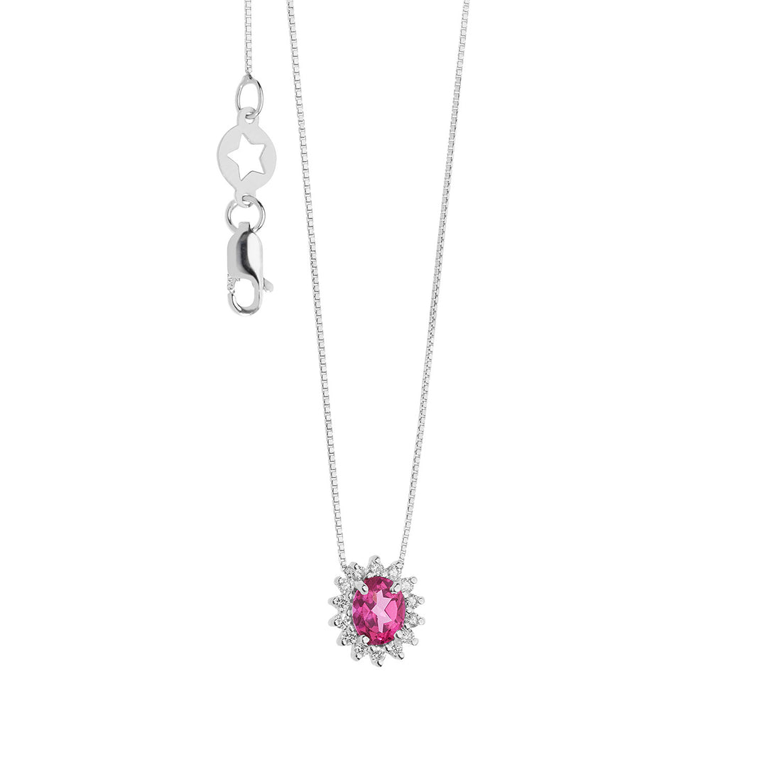 Collier Comete en Or, Diamants et Topaze Rose Ovale GLB1581