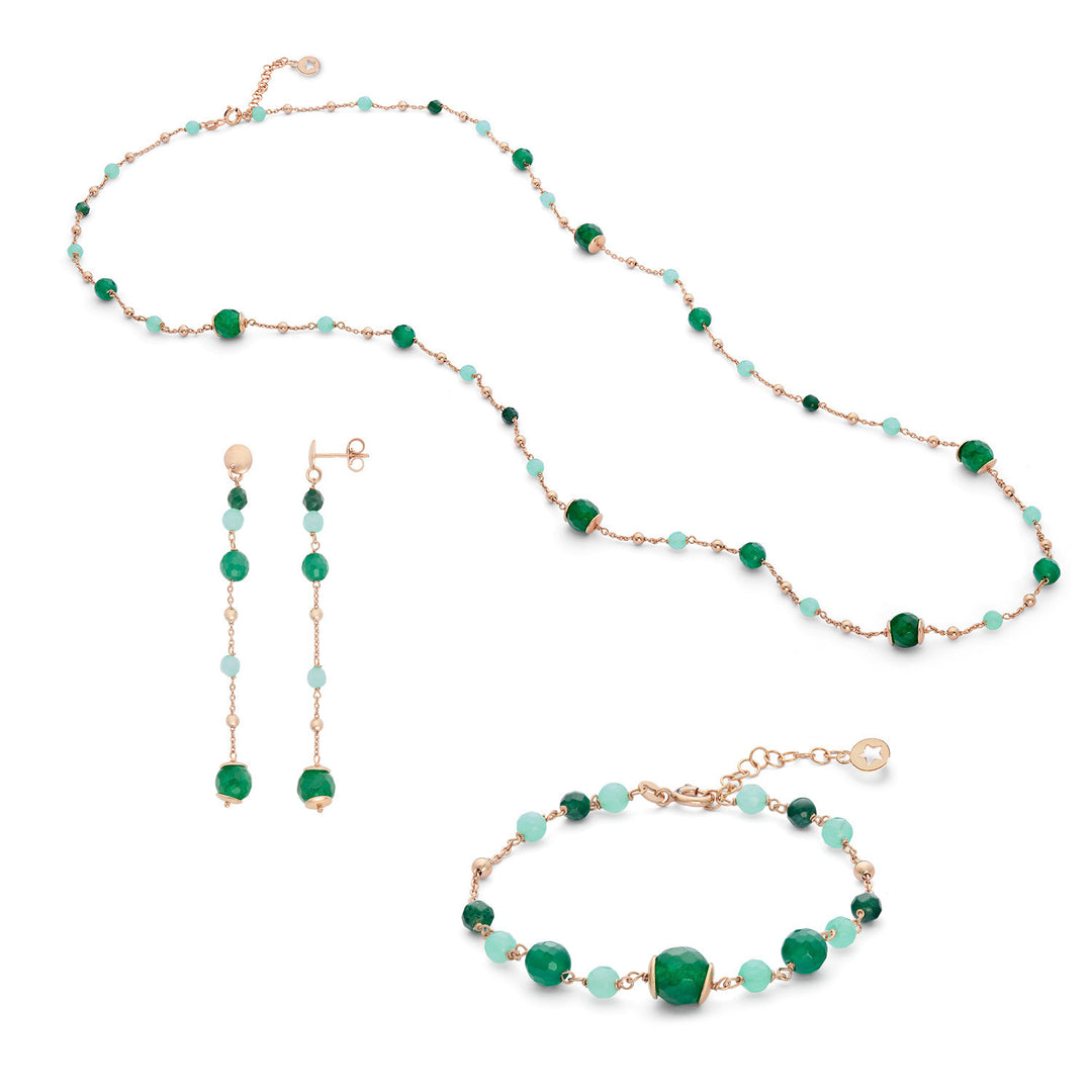 Comete Bracelet, necklace and earrings 925‰ Silver with colored Agate, Jade and Quartz KIT270220280