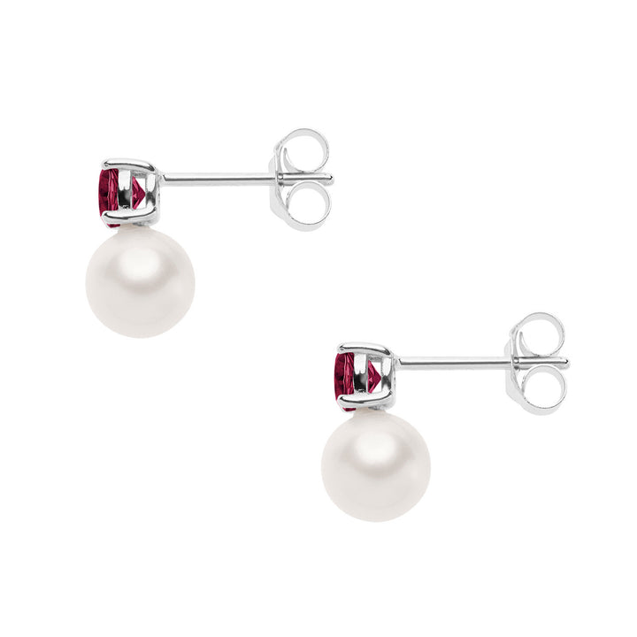 Comete Earrings in Gold, Pearls and Round Ruby ORP746