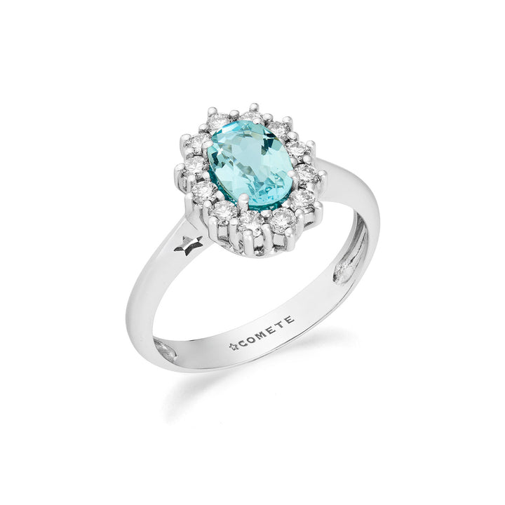 Comete Gold Ring with Diamonds and Oval Aquamarine ANQ361