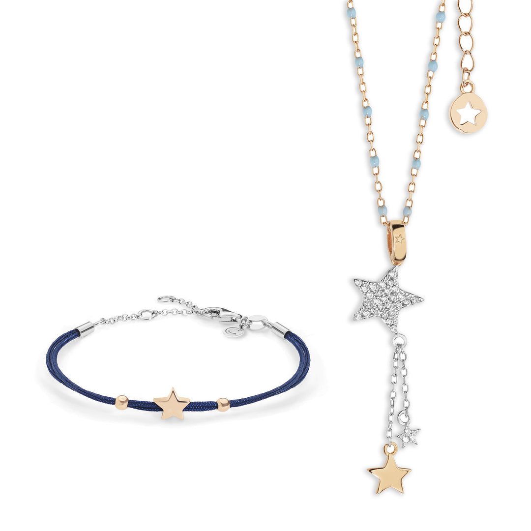 Comete Collana e Bracciale Stella in argento cordino blu KIT228158