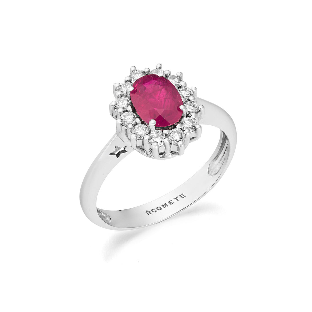 Comete Bague en or blanc avec diamants et rubis ovale ANB2748