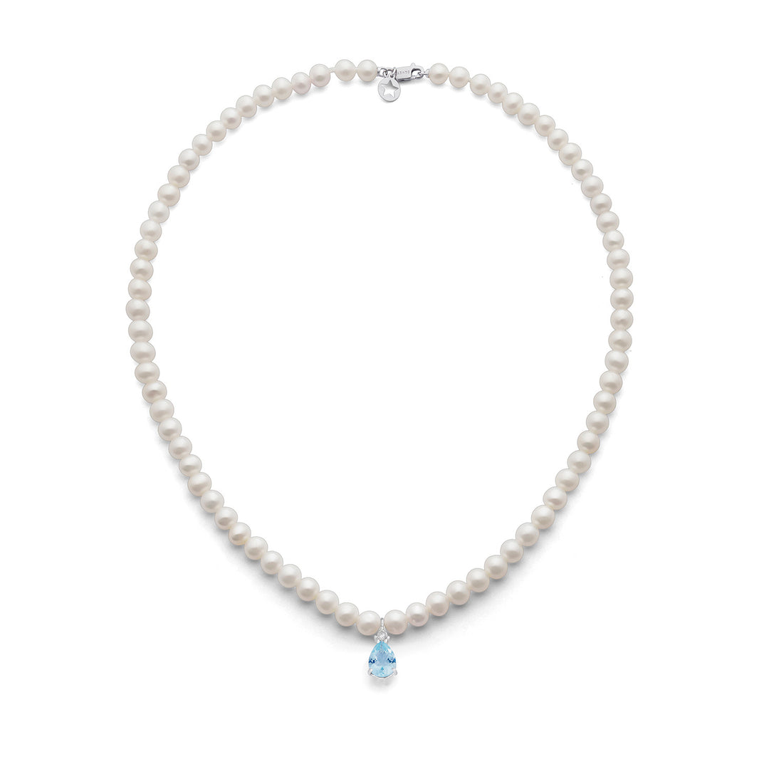 Comete Girocollo Perle in Oro e Diamante e Acquamarina goccia FWQ378