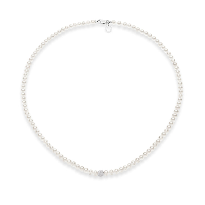 Comete Collana Filo Perle Acquadolce in Oro e sfera Diamantata FWQ196B