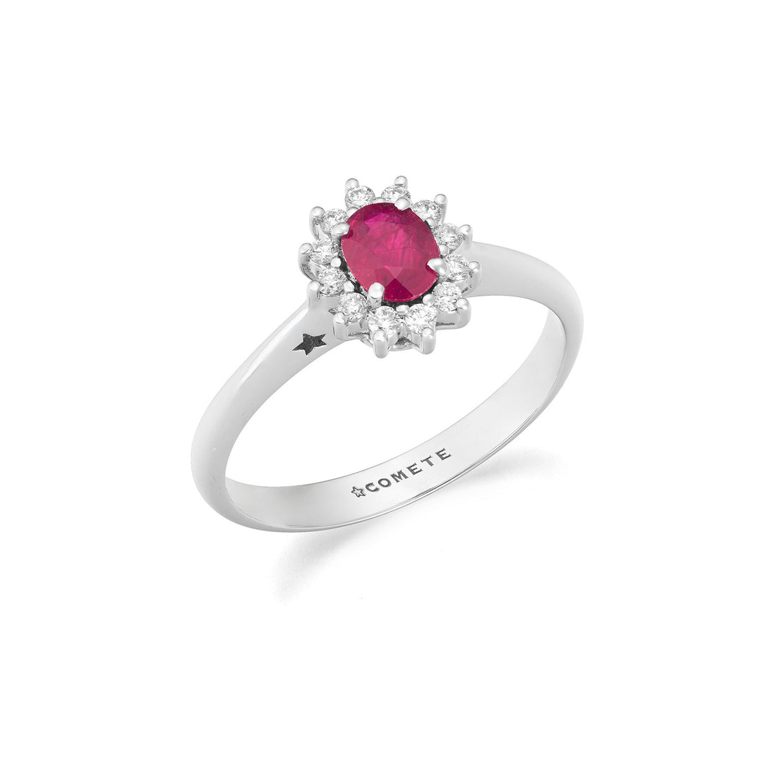 Comete White gold ring with diamonds and oval ruby ANB2746