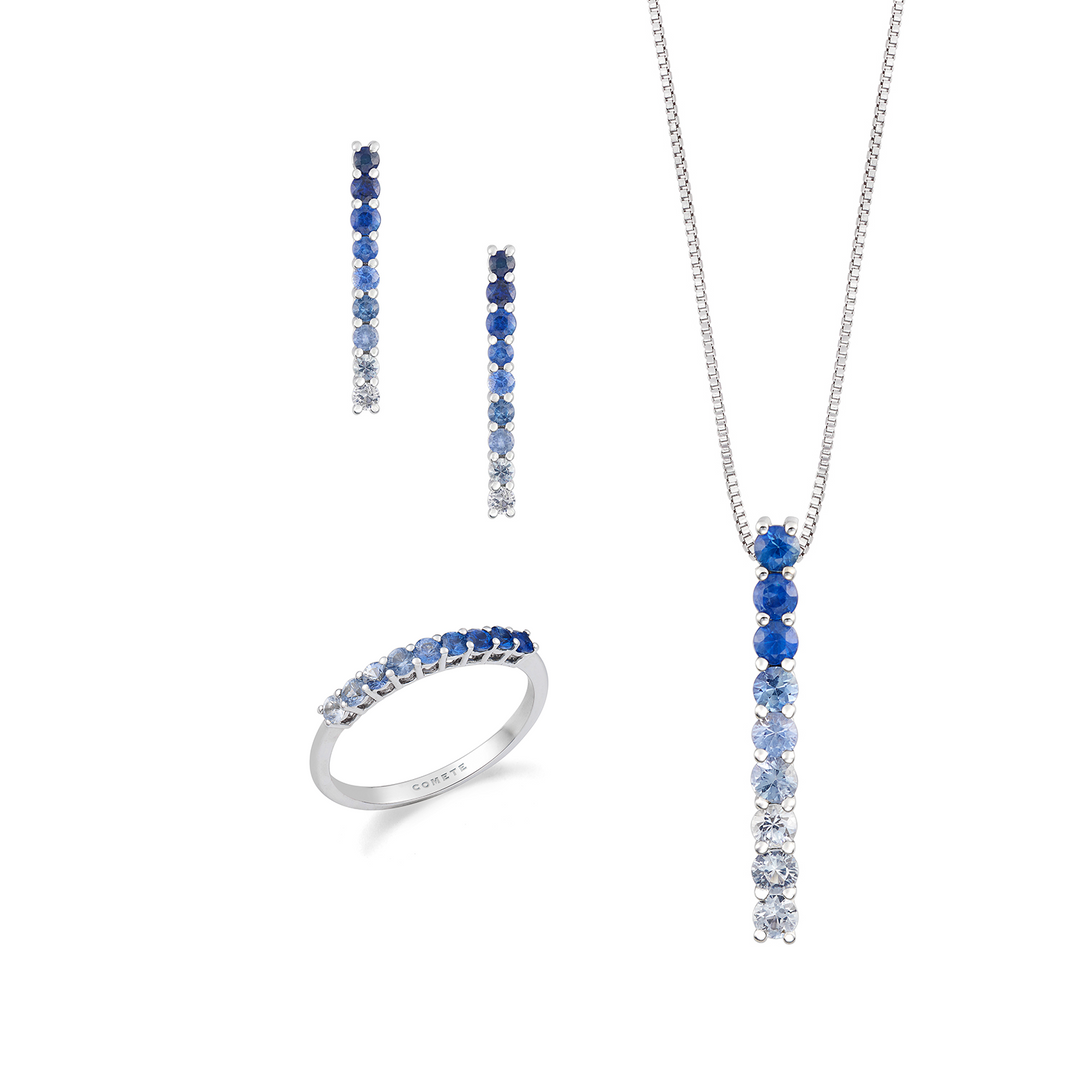 Comete Collana, anello e orecchini Oro bianco, Zaffiri degradè KIT166626961110