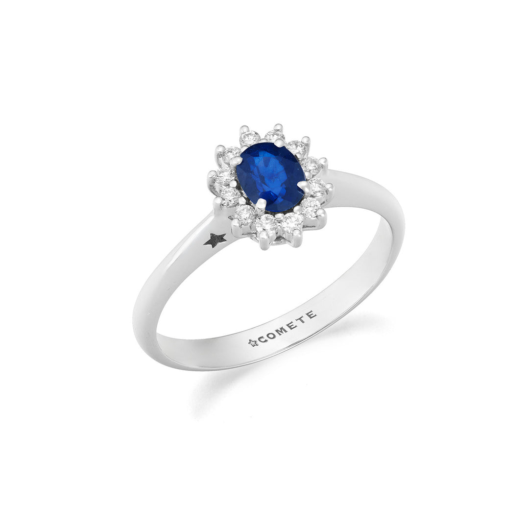 Comete White gold ring with diamonds and oval sapphire ANB2744