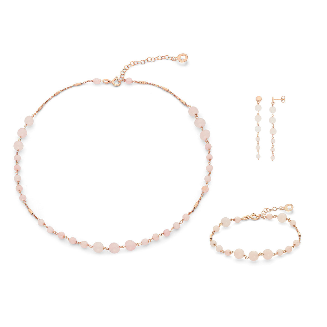 Comete Bracelet, necklace and earrings 925‰ Silver with Rose Quartz and colored Jade KIT279226277