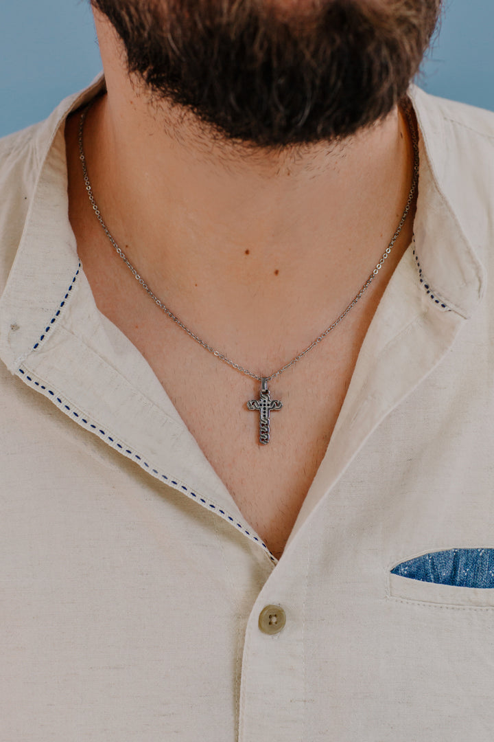 Comete Halskette Kreuz aus Stahl und Zirkonen UGL702