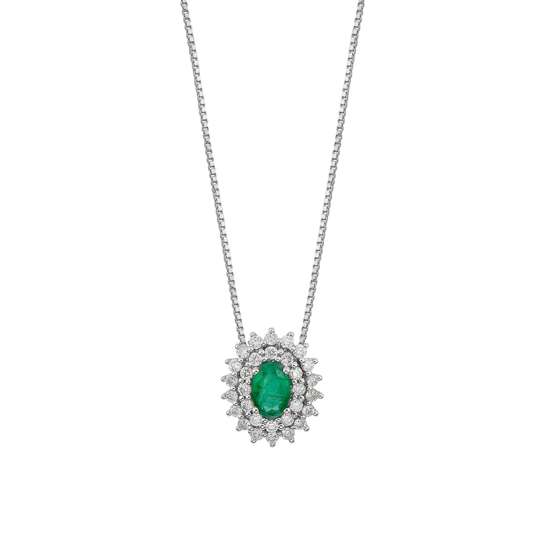 Collier Comete en or blanc avec diamants et émeraude ovale GLB1663S3