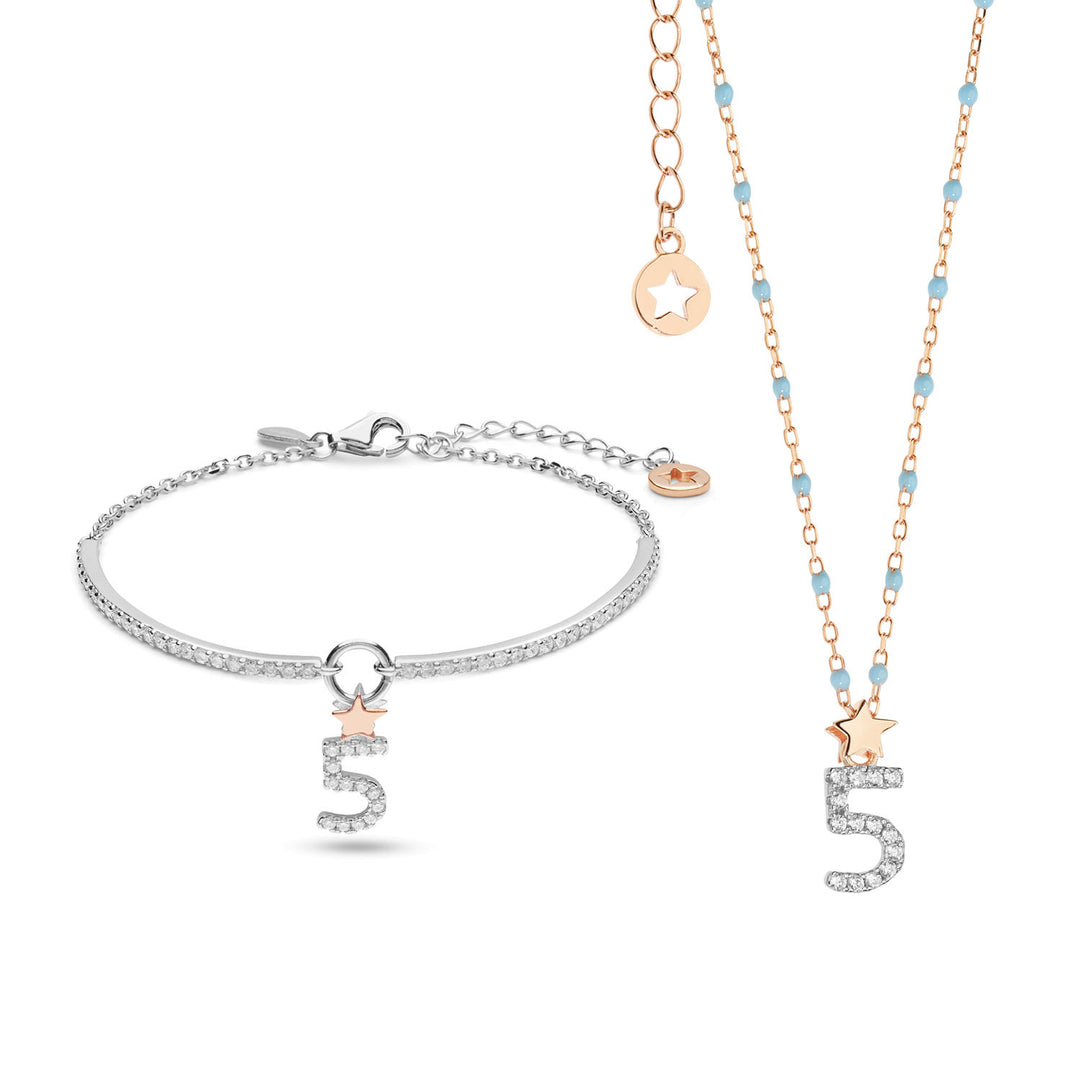 Comete Halskette und Armband in Silber Nummer 5 KIT203207