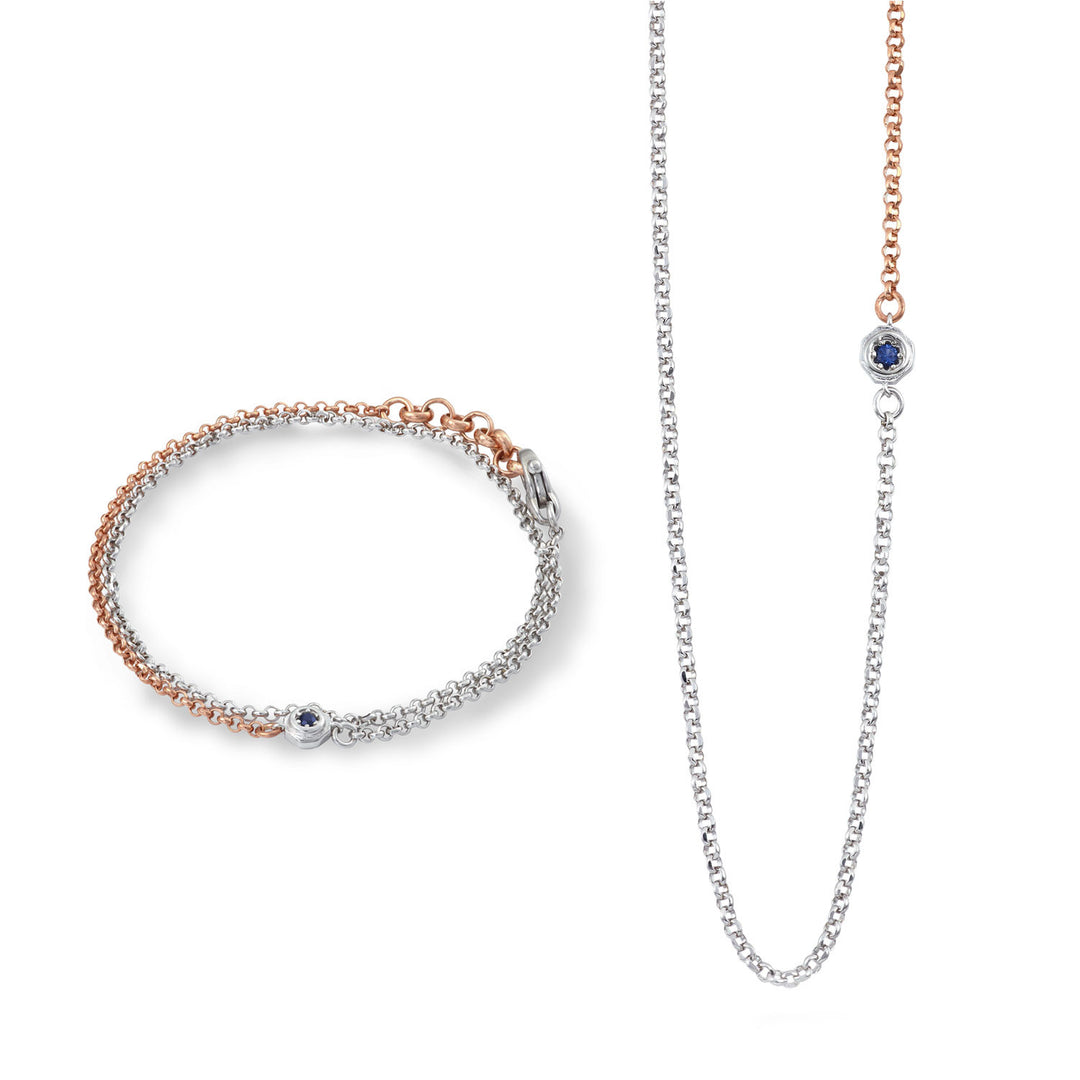 Collier et Bracelet Comete Bluestar en argent brillant et rosé, zircon bleu et blanc KIT7111044
