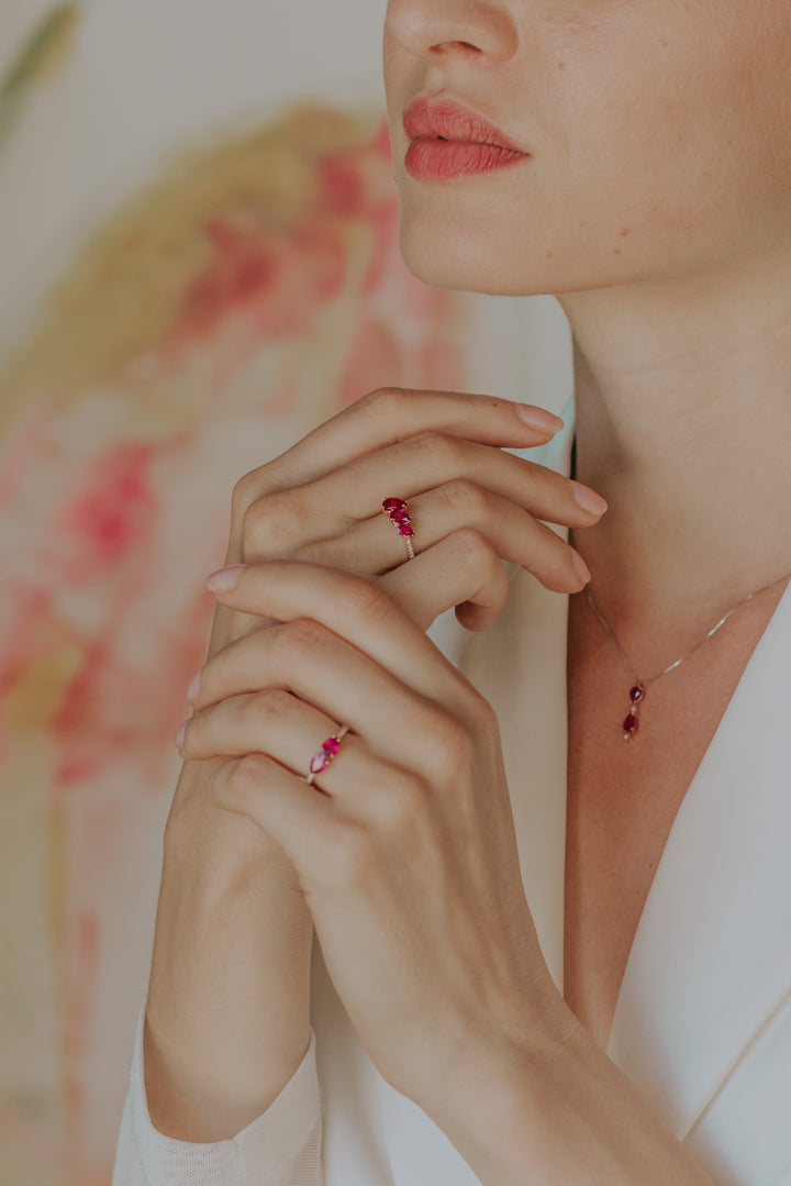 Comete Anello in Oro rosa Diamanti e Rubini Goccia ANB2638