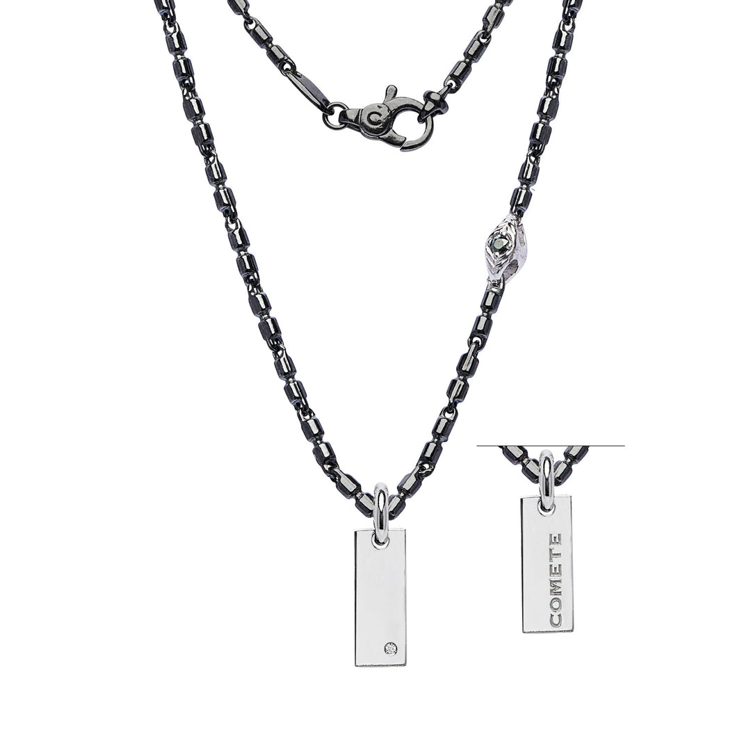 Comete Girocollo in Argento brunito e lucido, Diamante, Spinelli neri UGL753