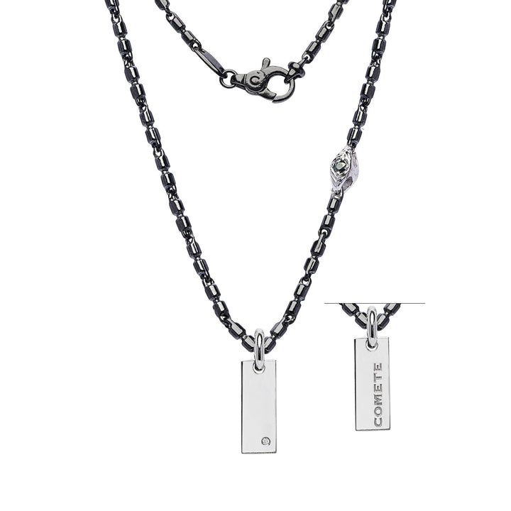 Comete Girocollo in Argento brunito e lucido, Diamante, Spinelli neri UGL753