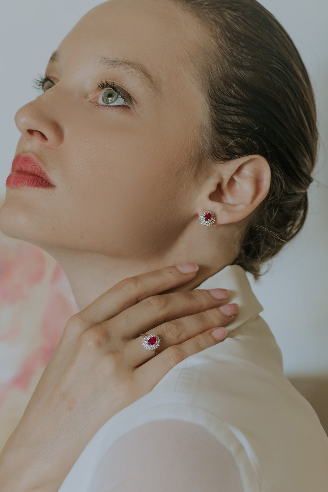 Comete Gold Earrings with Diamonds and Oval Rubies ORB1057