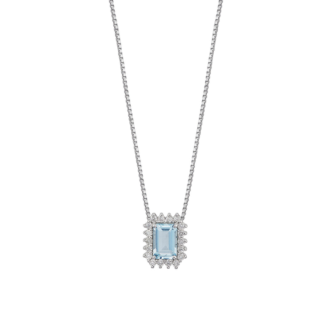 Collier Comete en or blanc 750‰, diamants aigue-marine octogonaux GLQ308