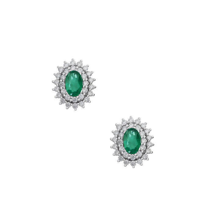 Comete Earrings in Gold and White Diamonds, Oval Emerald ORB1107