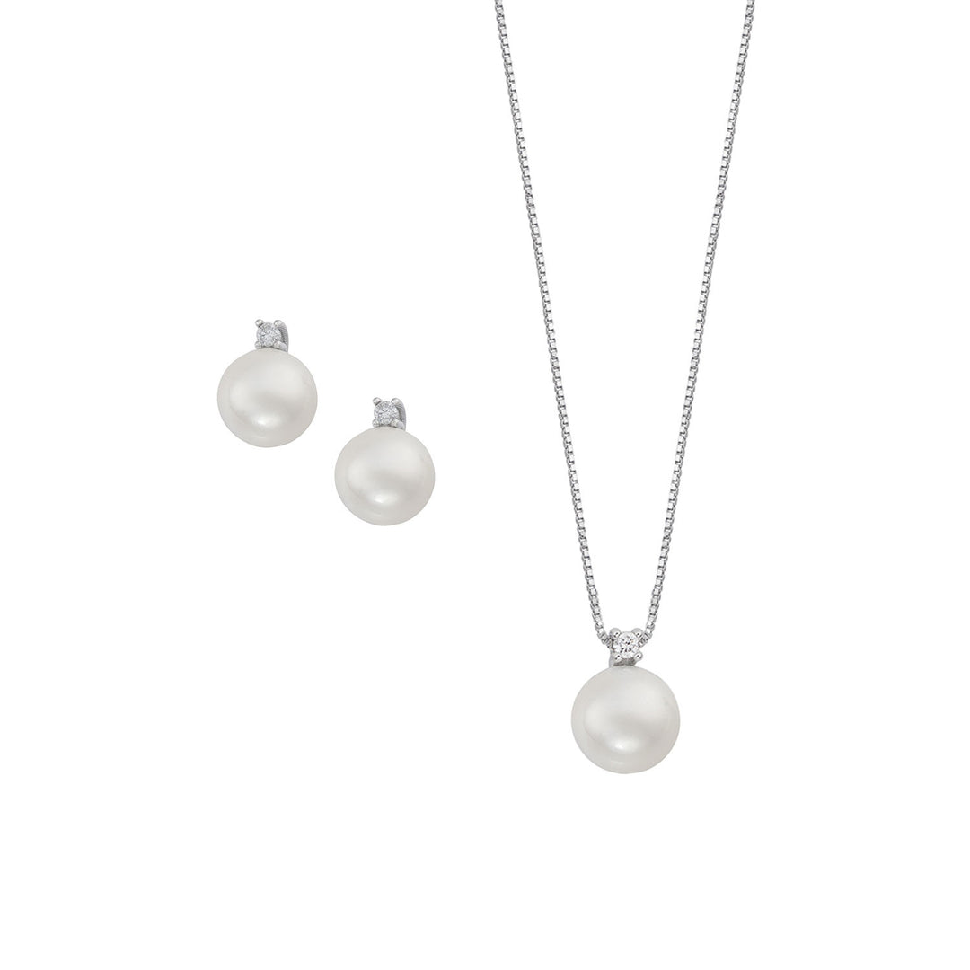 Comete Collana e Orecchini con Perla in Oro e Diamante con Catena a Molla KIT627763