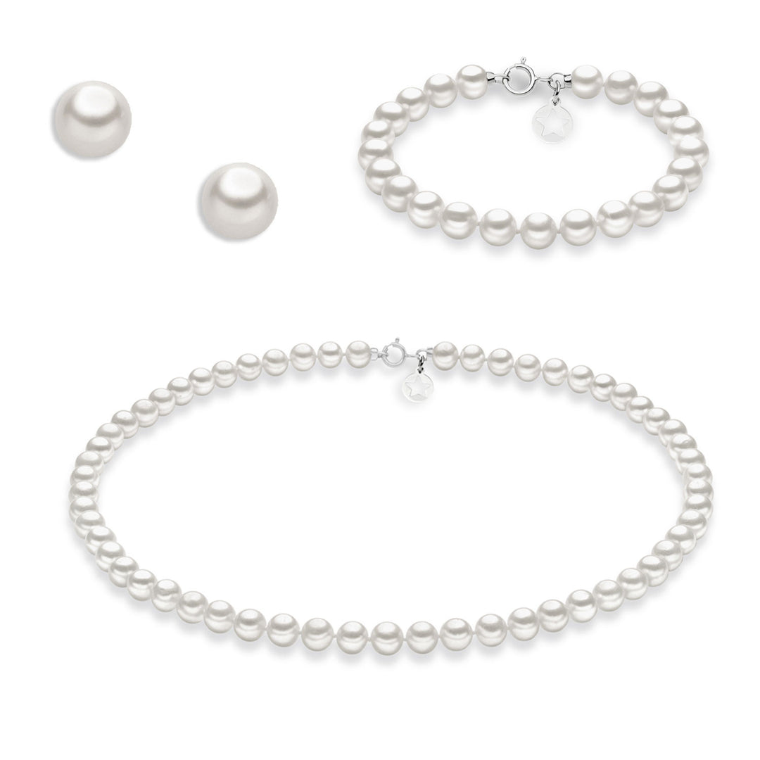Comete Collana, Orecchini e Bracciale con Perle e Oro KIT102AM147B109AM