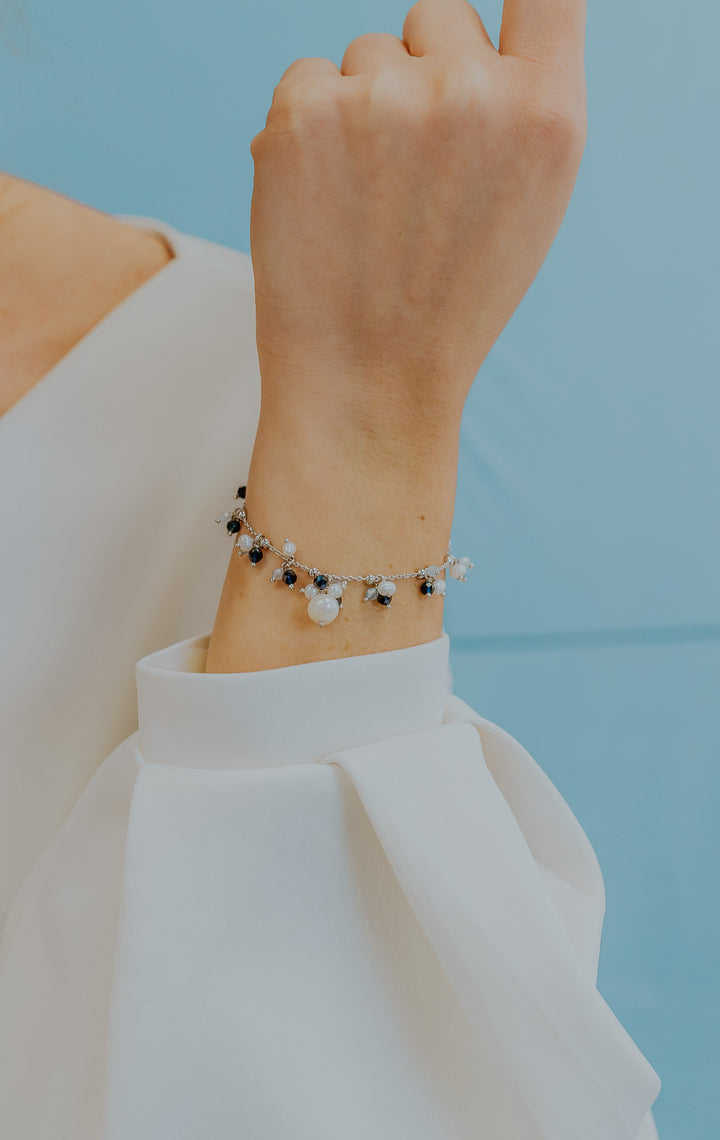 Comete Bracciale Argento 925‰ con Acquamarina, pietre blu e Perle acquadolce BRA271
