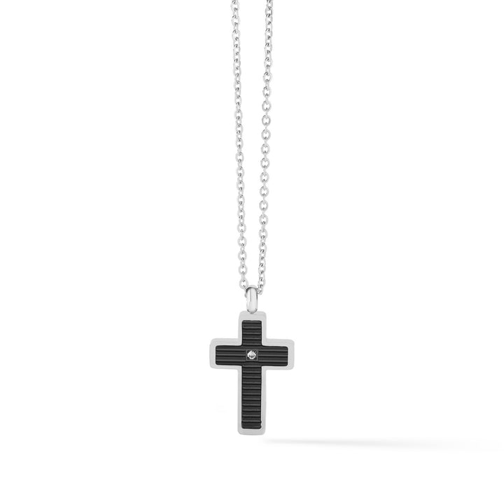 Collier Croix Comète en Acier et PVD noir de la Collection Texture UGL635