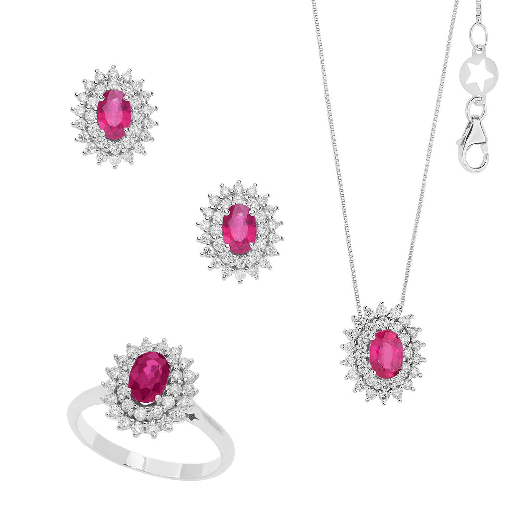 Comete Necklace, Ring and Earrings Queen in Gold Diamonds and Oval Rubies KIT160226221057