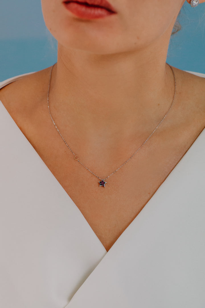 Collier Comete en or blanc et rubis GLB1505