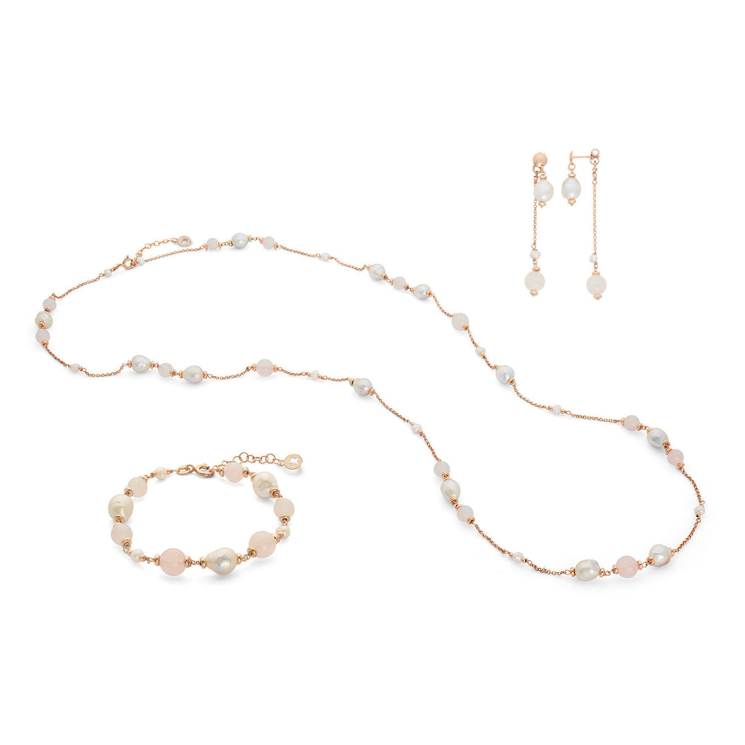 Comete Bracciale, collana e orecchini Argento 925‰ con Perle Acquadolce e Quarzo rosa KIT280227278