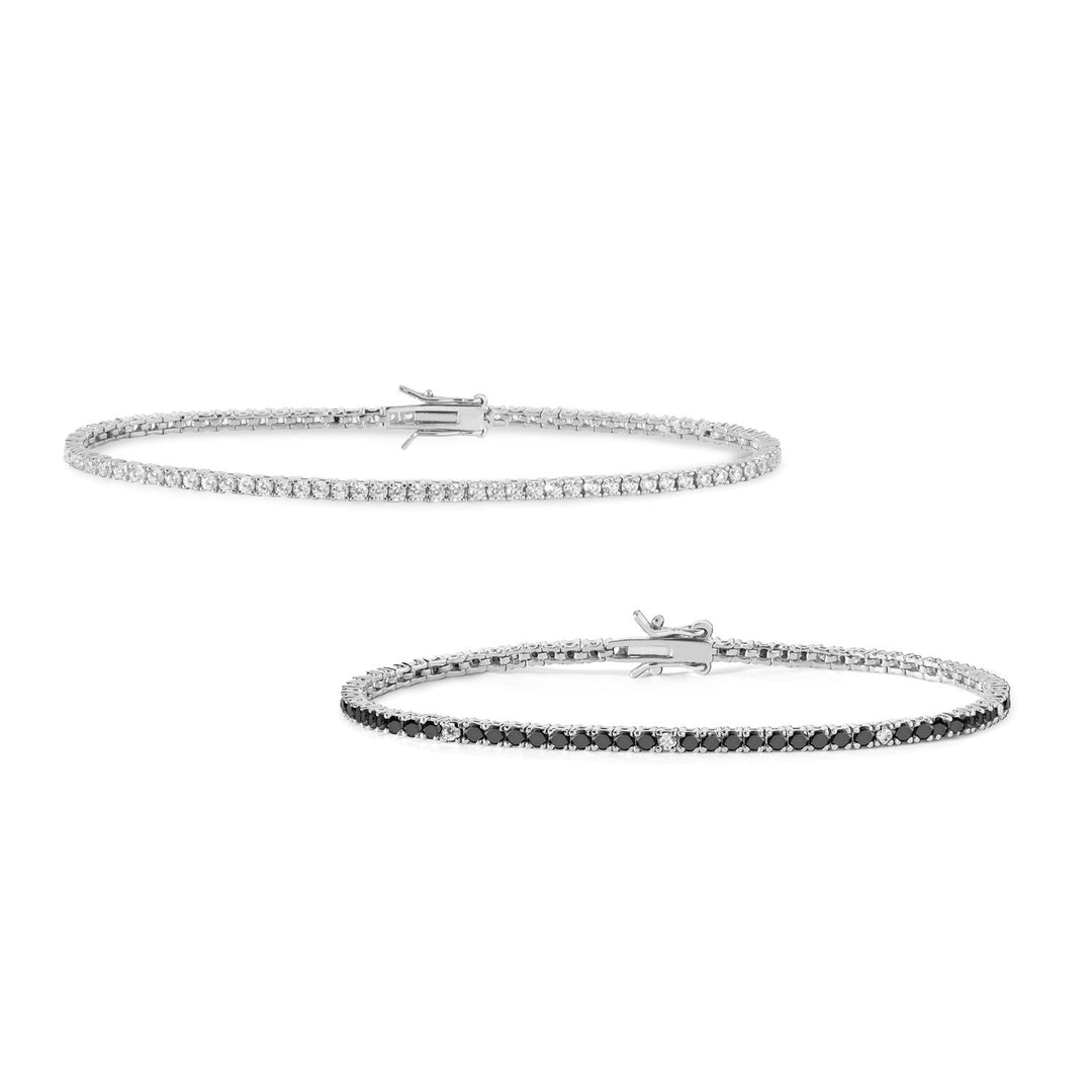 Comete Tennis in Silber und weißen und schwarzen Kristallen KIT994M19176M16