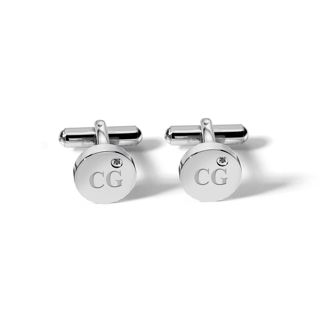 Boutons de manchette ronds Comets en acier et diamants noirs UGM101N