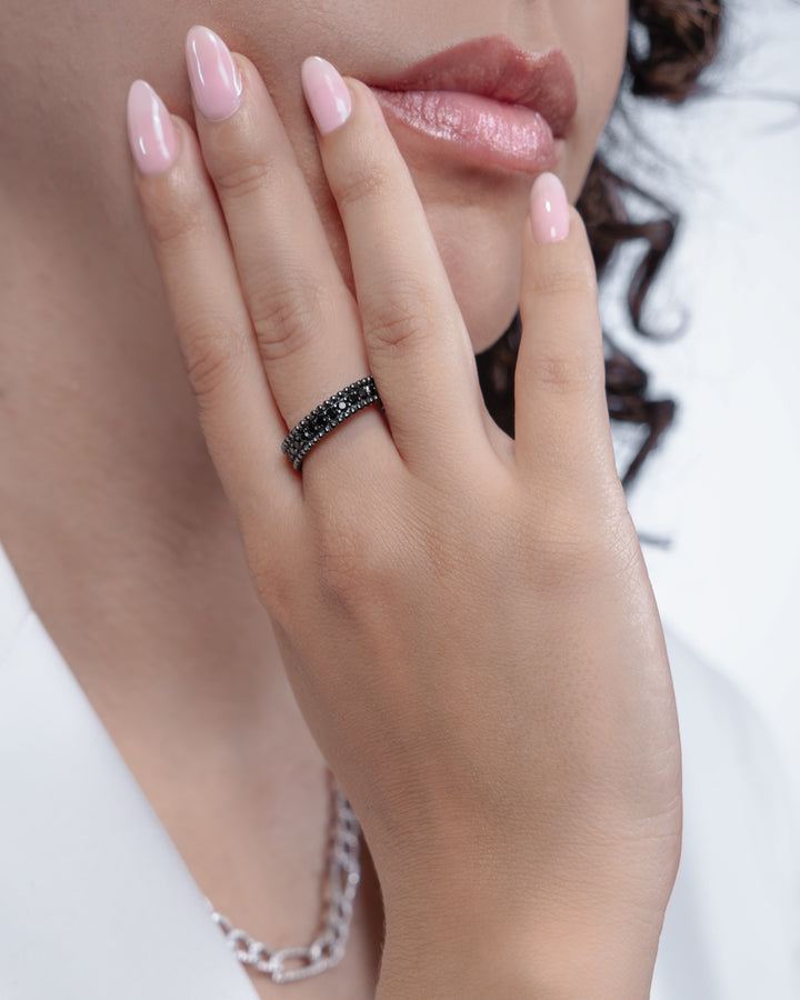 Comete Ring in 925‰ ruthenium silver with black zircons UAN133M20