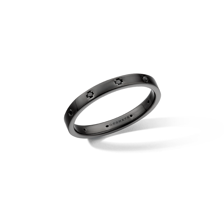 Comete Ring in 925‰ ruthenium silver, black zircons UAN131M22
