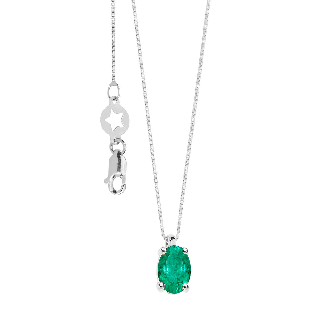 Collier Comete en or blanc avec émeraude ovale GLB1642S3