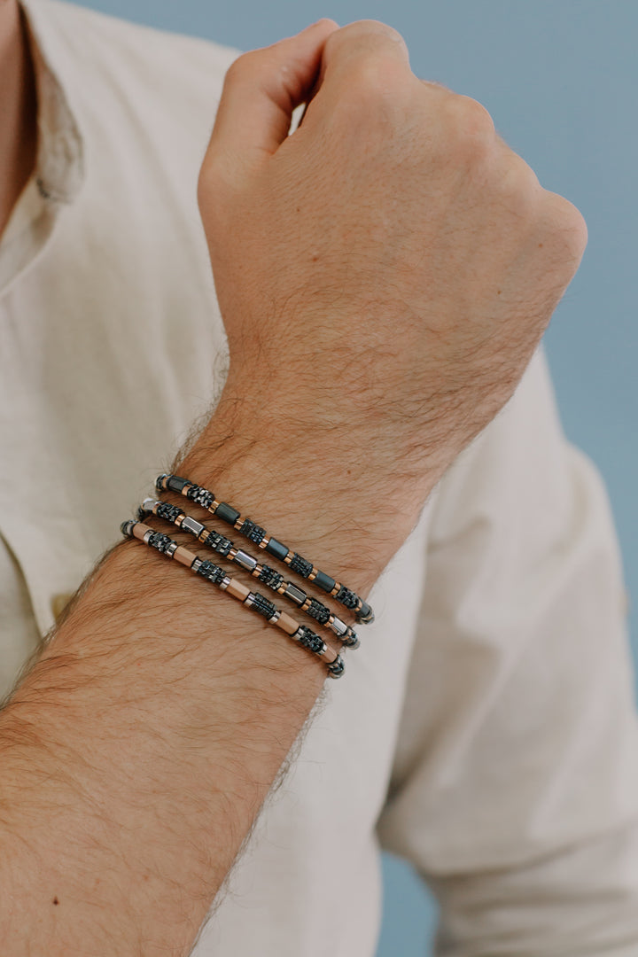 Comete Bracciale in acciaio satinato con ematite e Pvd UBR969