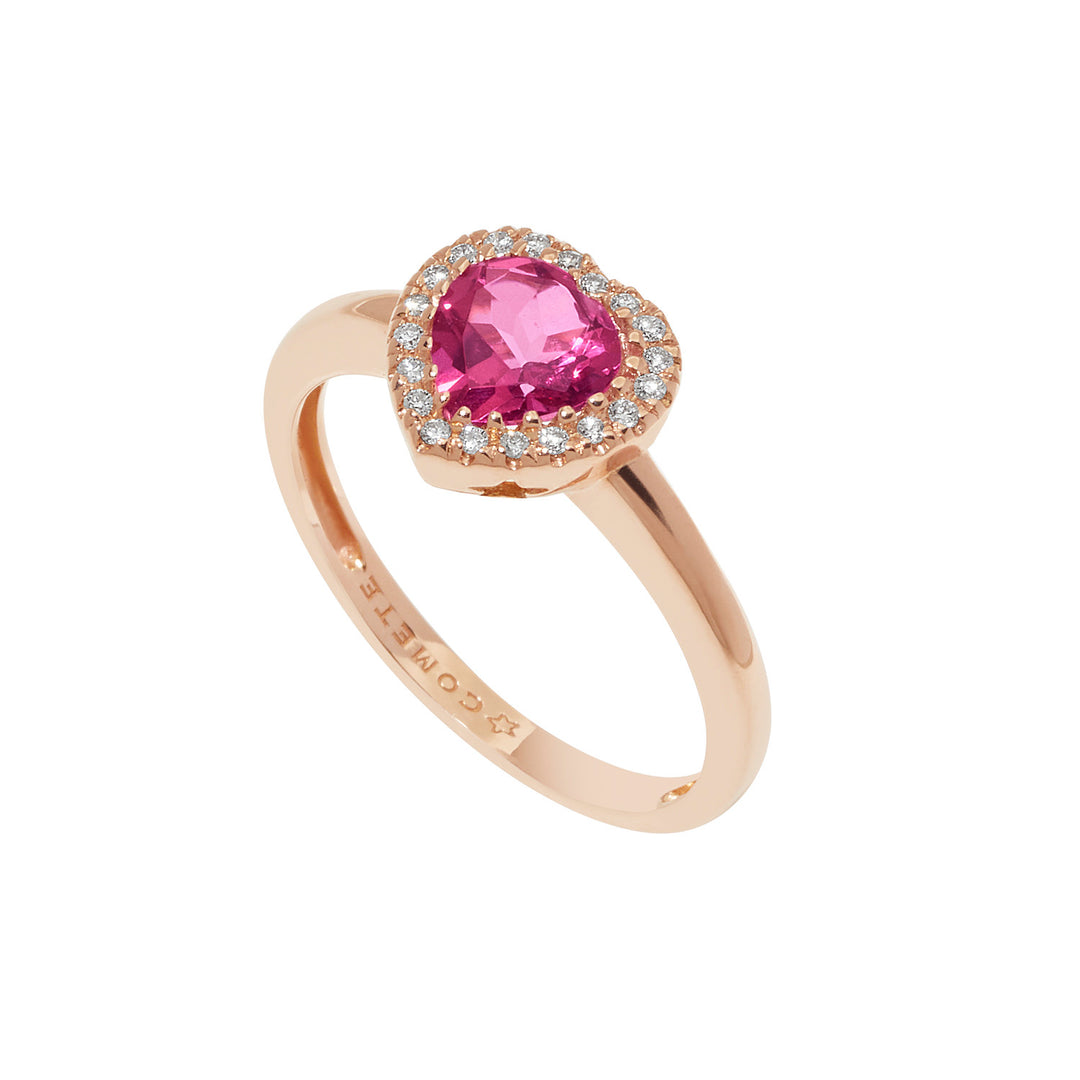 Comete Gold Ring with Diamonds and Pink Topaz heart ANB2592