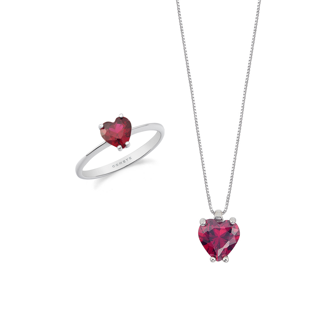 Collier et bague Comete en or 750‰ et rubis coeur KIT16602690