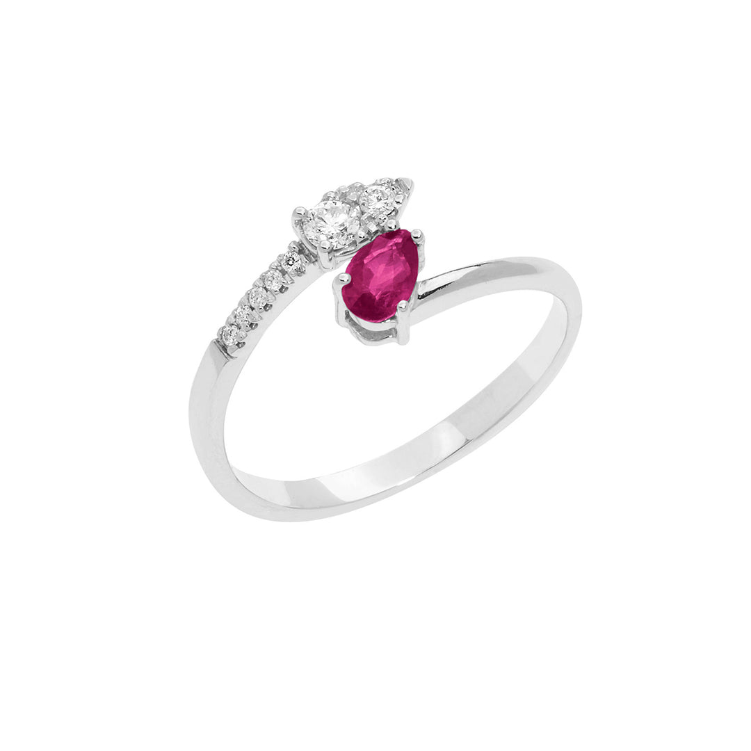 Comete-Goldring mit Diamanten und Rubintropfen ANB2630