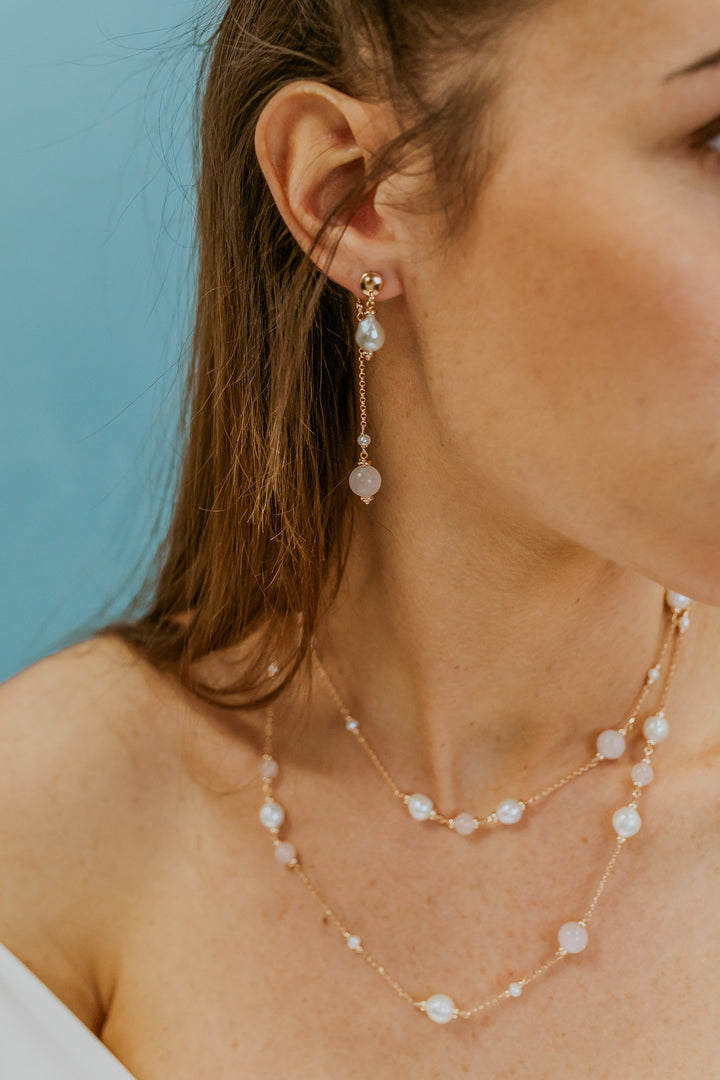 Comete Orecchini Argento 925‰ con Perle Acquadolce e Quarzo rosa ORA227