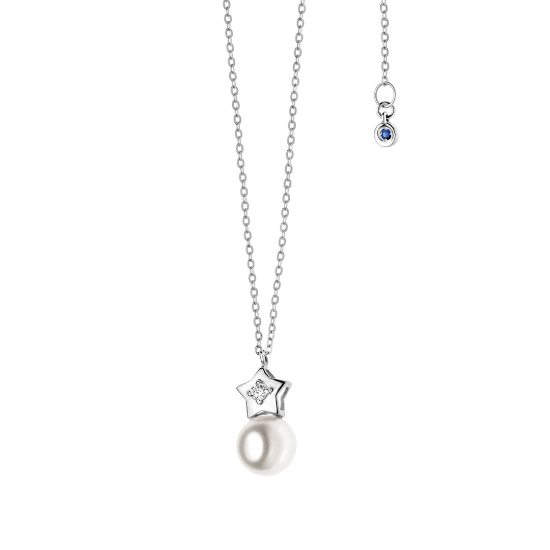 Collier Comete Star en or blanc avec Perle et Diamant GLP425