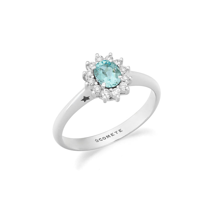 Comete Gold Ring with Diamonds and Oval Aquamarine ANQ361