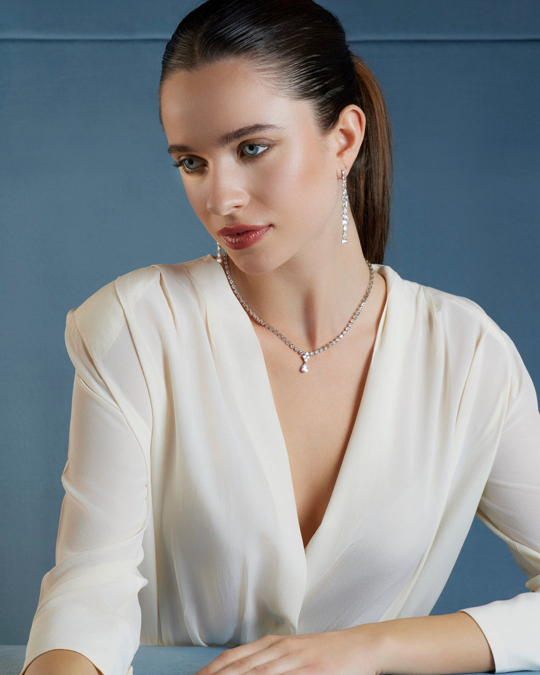 Comete Necklace in 925‰ Silver and white Zircons GLA265
