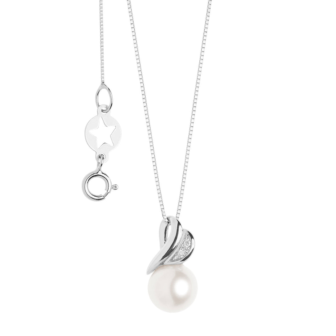 Comete Collana Perla con Diamanti in Oro bianco Cuore GLP625