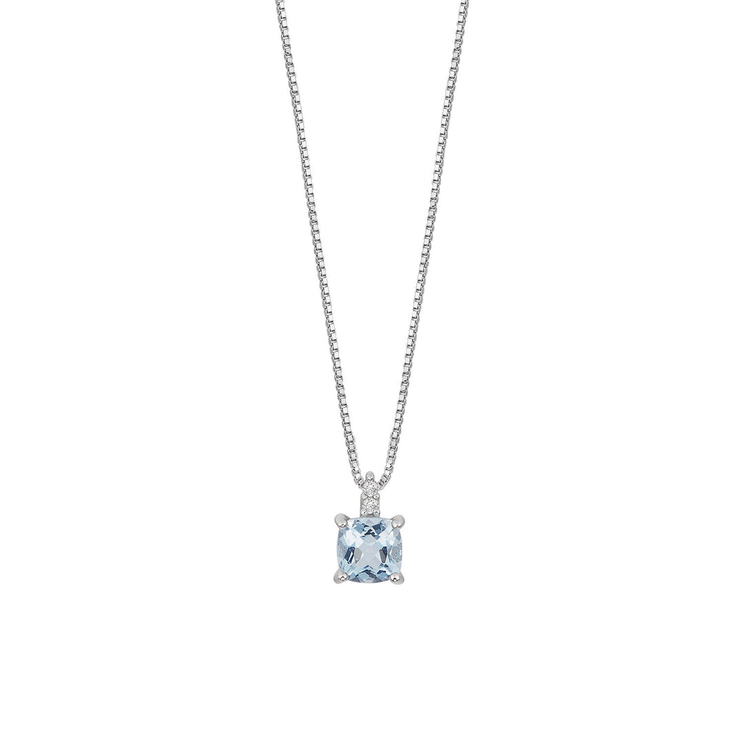 Halskette aus 750‰-Gold von Comete mit Diamanten im Altschliff und Aquamarin GLQ307